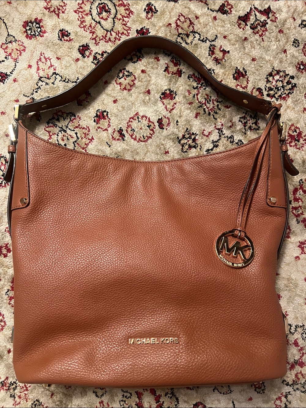 Michael Kors Bedford belted brown Venus leather shoulder bag Gold Hardware